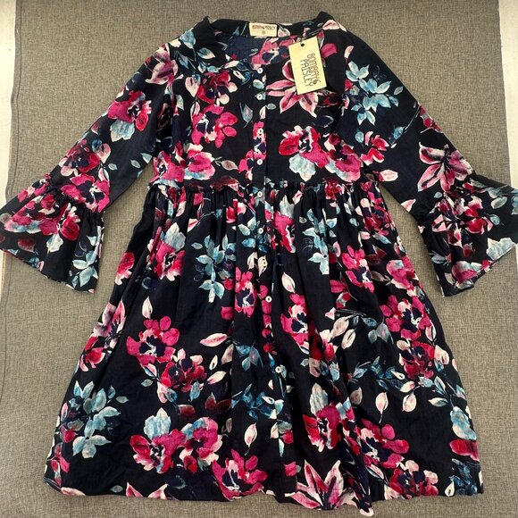 NEW! Bombay Paisley Babydoll Dress Womens XS Floral Navy Blue Fusia 100% Cotton - Picture 2 of 16